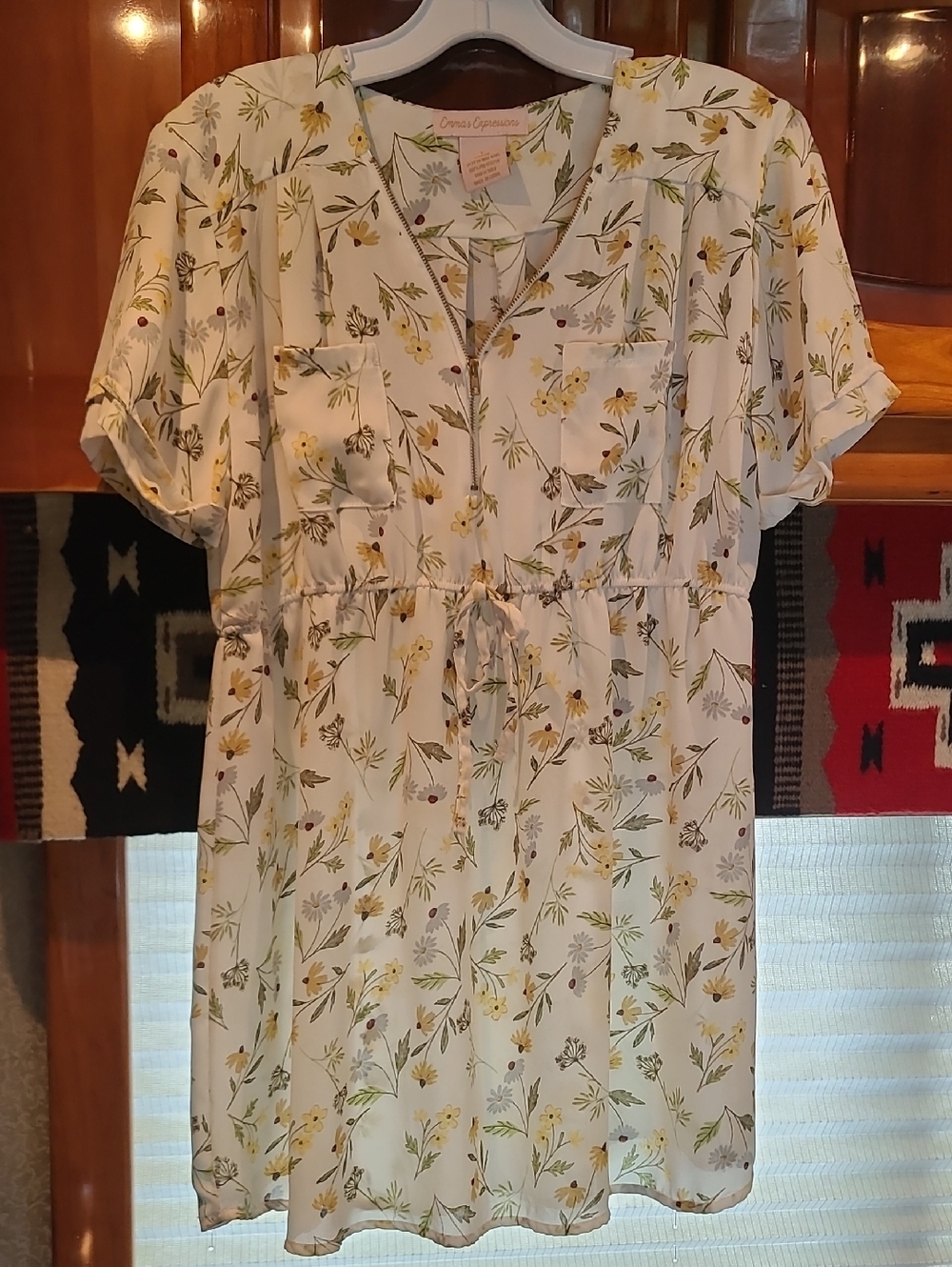 Floral Tie-Waist Midi Dress - Yellow Floral